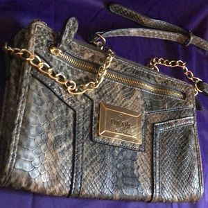 Snakeskin Embossed Purse with Yellow Gold